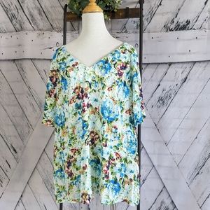 COUNTERPARTS NWT Floral Flutter Sleeve Blouse with V-neck
